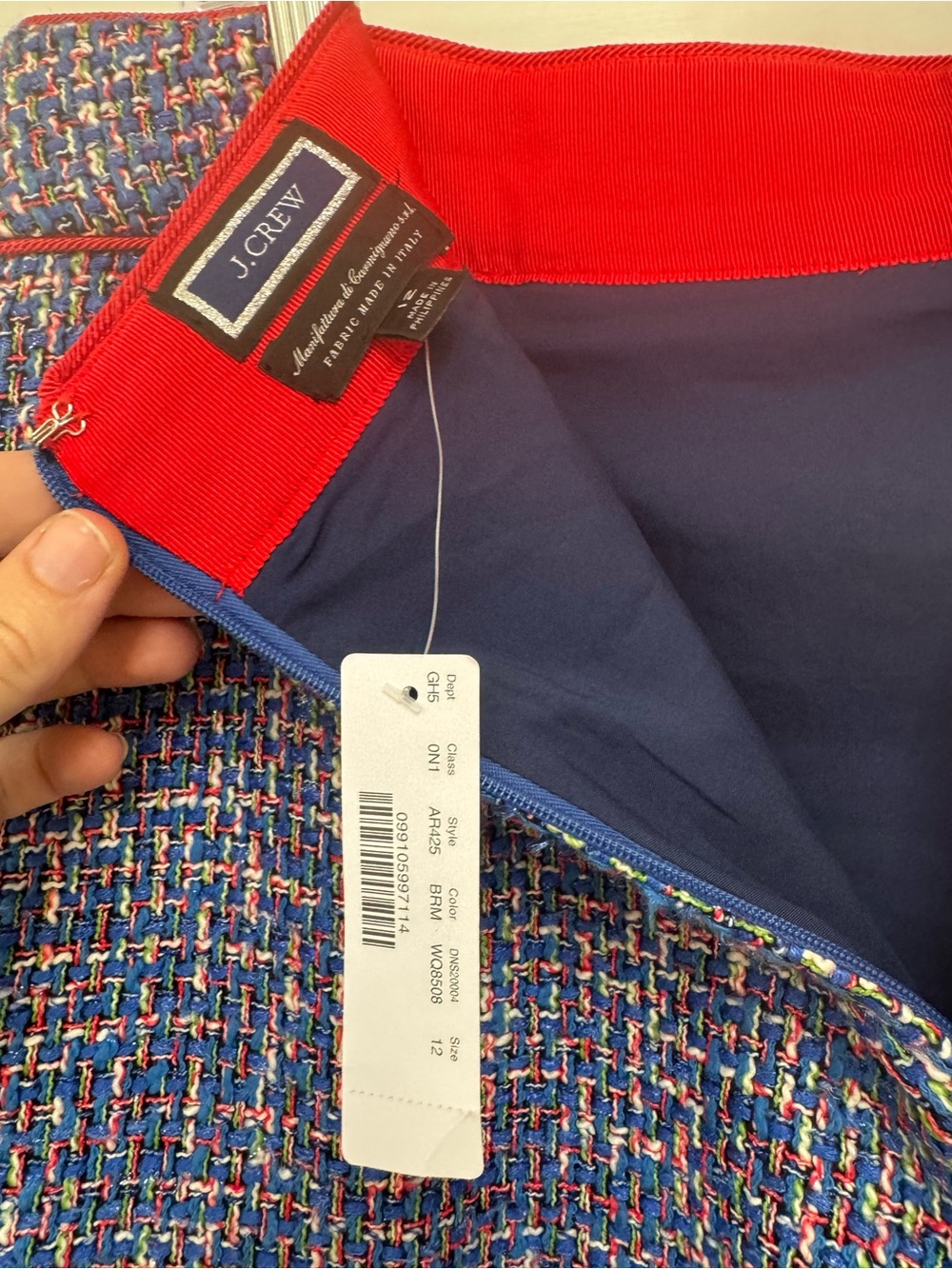J. Crew Blue Tweed Pencil Skirt with Red Trim - Picture 4 of 7